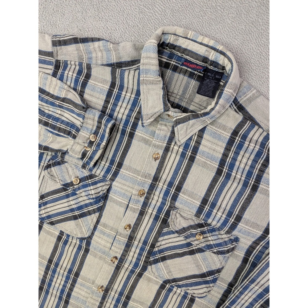 Dakota Men's Tall Plaid Flannel Shirt 2XL Blue Gray Black Long Sleeve Pockets
